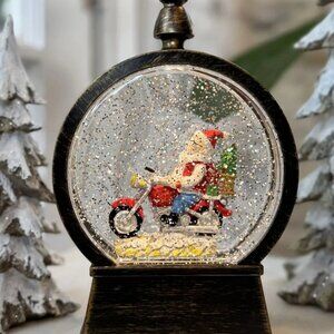 9" Motorcycle Santa Lighted Water Lantern with Swirling Glitter - 138217 Boxed